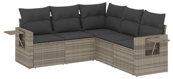 5 részes világosszürke polyrattan kerti ülőgarnitúra párnákkal
