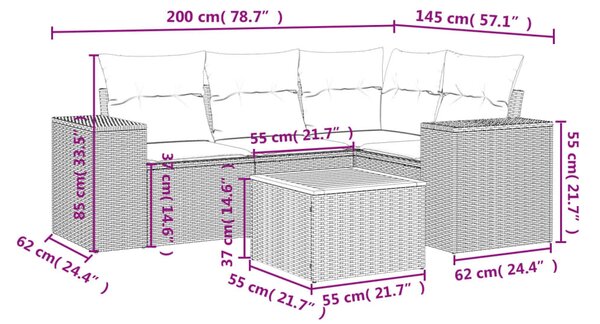 5 részes szürke polyrattan kerti ülőgarnitúra párnákkal