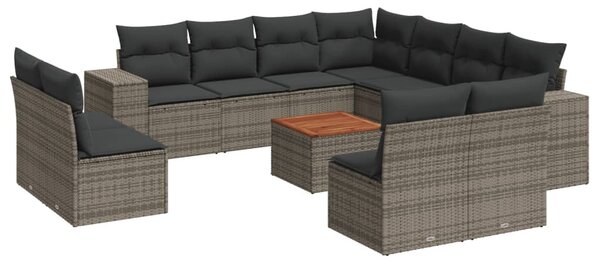 12 részes szürke polyrattan kerti ülőgarnitúra párnákkal