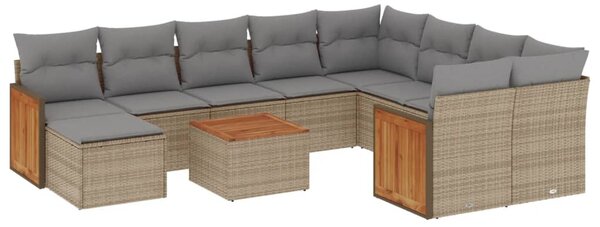11 részes bézs polyrattan kerti ülőgarnitúra párnákkal