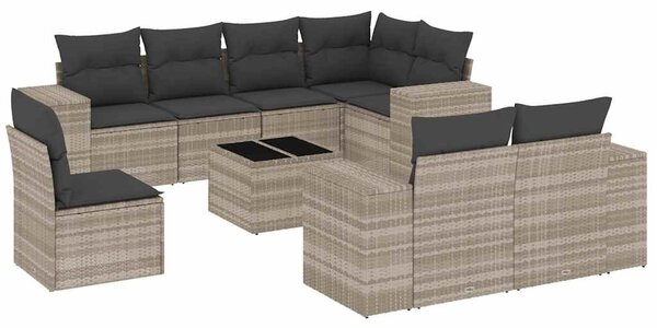 9 részes világosszürke polyrattan kerti ülőgarnitúra párnával