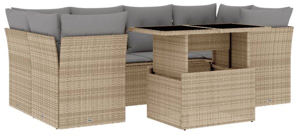 7 részes bézs polyrattan kerti ülőgarnitúra párnákkal