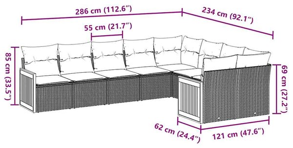 9 részes fekete polyrattan kerti ülőgarnitúra párnákkal