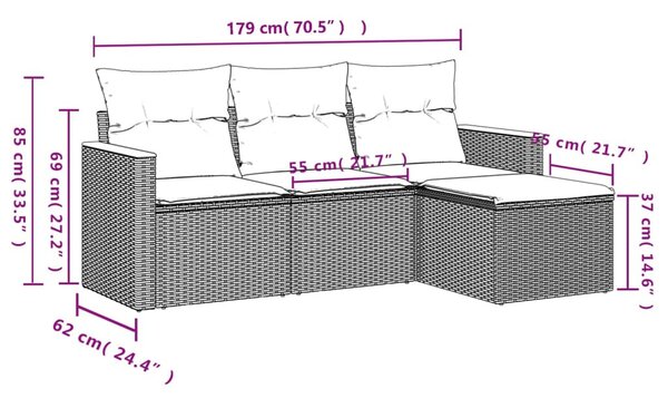 4 részes fekete polyrattan kerti ülőgarnitúra párnákkal