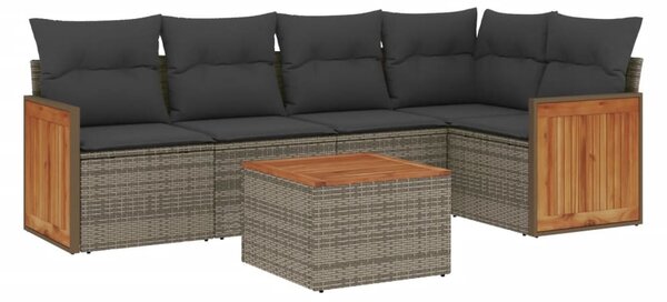 6 részes szürke polyrattan kerti ülőgarnitúra párnákkal