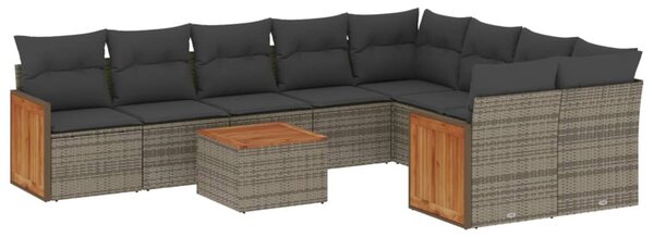 10 részes szürke polyrattan kerti ülőgarnitúra párnákkal