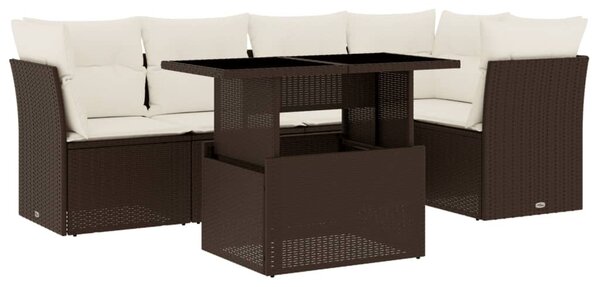 6 részes barna polyrattan kerti ülőgarnitúra párnával