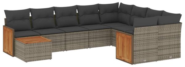 10 részes szürke polyrattan kerti ülőgarnitúra párnákkal