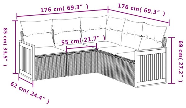 5 részes bézs polyrattan kerti ülőgarnitúra párnákkal