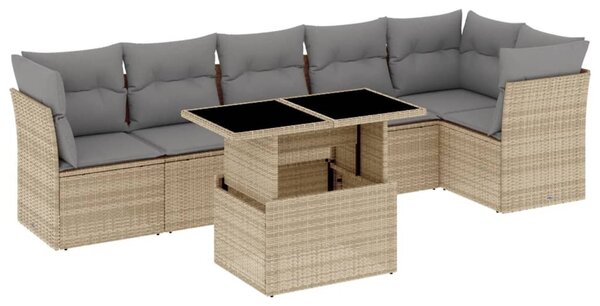 7 részes bézs polyrattan kerti ülőgarnitúra párnákkal