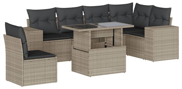 7 részes világosszürke polyrattan kerti ülőgarnitúra párnákkal