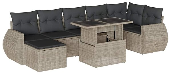 8 részes világosszürke polyrattan kerti ülőgarnitúra párnával