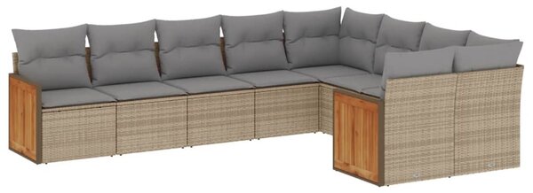 9 részes bézs polyrattan kerti ülőgarnitúra párnákkal