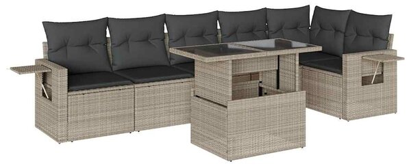 7 részes világosszürke polyrattan kerti ülőgarnitúra párnákkal