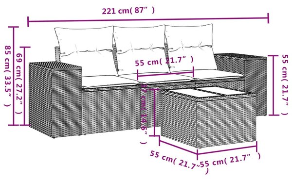 4 részes bézs polyrattan kerti ülőgarnitúra párnákkal