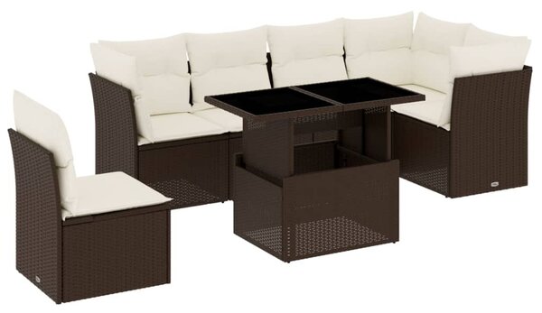7 részes barna polyrattan kerti ülőgarnitúra párnákkal