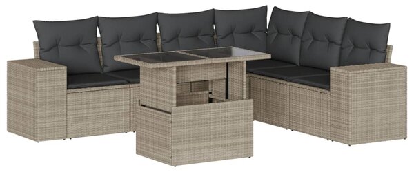 7 részes világosszürke polyrattan kerti ülőgarnitúra párnákkal