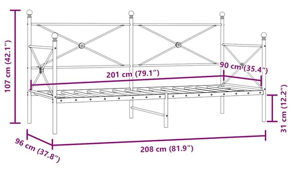 VidaXL kanapéágy matrac nélkül fekete 90x200 cm acél