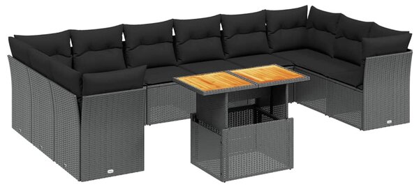 11 részes fekete polyrattan kerti ülőgarnitúra párnákkal