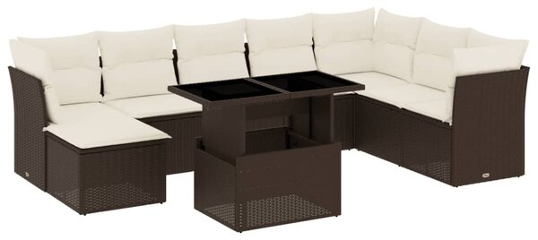 9 részes barna polyrattan kerti ülőgarnitúra párnákkal