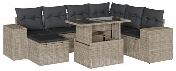 8 részes világosszürke polyrattan kerti ülőgarnitúra párnával