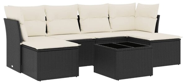 7 részes fekete polyrattan kerti ülőgarnitúra párnával