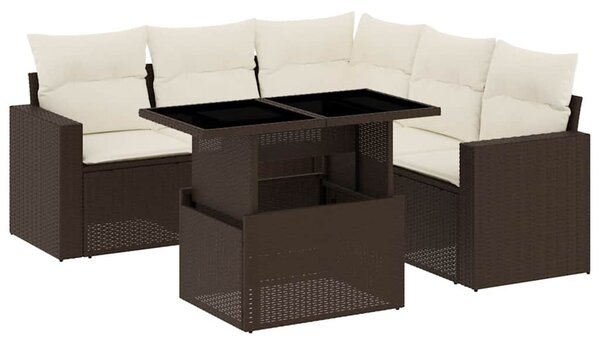6 részes barna polyrattan kerti ülőgarnitúra párnával