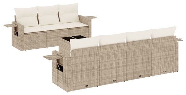 8 részes bézs polyrattan kerti ülőgarnitúra párnával