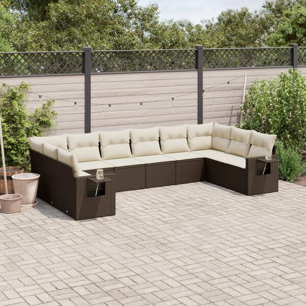10 részes barna polyrattan kerti ülőgarnitúra párnákkal