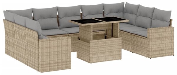 10 részes bézs polyrattan kerti ülőgarnitúra párnával