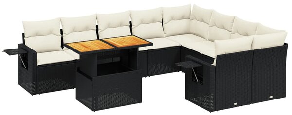 10 részes fekete polyrattan kerti ülőgarnitúra párnákkal
