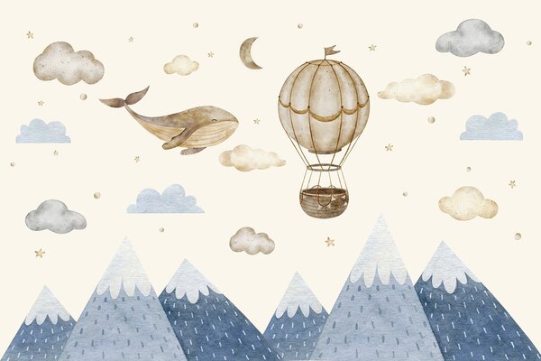Fotótapéta Bálna és hőlégballon az égen, Modern fotótapéta, Modern fotótapéta, w03672 - Muralas.hu