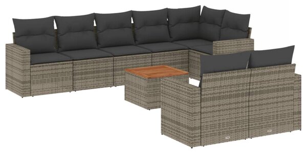 9 részes szürke polyrattan kerti ülőgarnitúra párnákkal