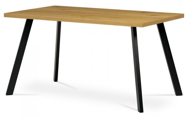 Modern Étkezőasztal Vadtölgy Színben Fekete Fém Lábbal. Méret: 140x85x75 cm. HT-740