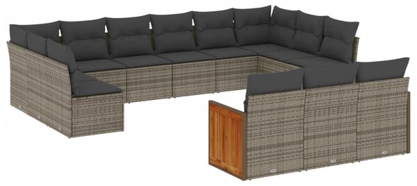 13 részes szürke polyrattan kerti ülőgarnitúra párnákkal