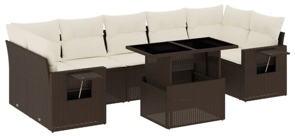 8 részes barna polyrattan kerti ülőgarnitúra párnákkal