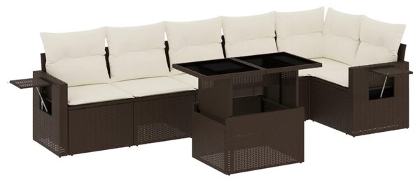 7 részes barna polyrattan kerti ülőgarnitúra párnákkal