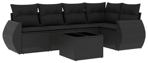 6 részes fekete polyrattan kerti ülőgarnitúra párnákkal