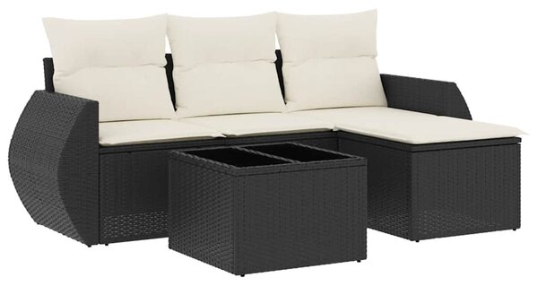 5 részes fekete polyrattan kerti kanapészett párnákkal