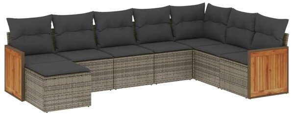 8 részes szürke polyrattan kerti ülőgarnitúra párnákkal