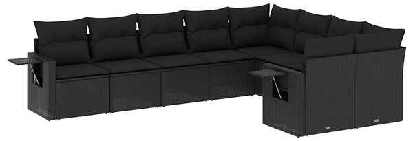 9 részes fekete polyrattan kerti ülőgarnitúra párnákkal