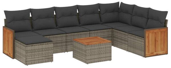 9 részes szürke polyrattan kerti ülőgarnitúra párnákkal