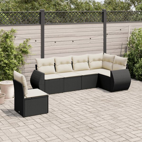 6 részes fekete polyrattan kerti ülőgarnitúra párnákkal