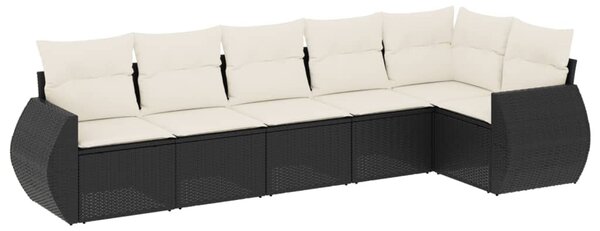 6 részes fekete polyrattan kerti ülőgarnitúra párnákkal