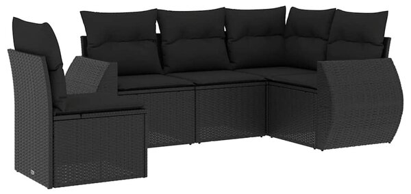 5 részes fekete polyrattan kerti kanapészett párnákkal