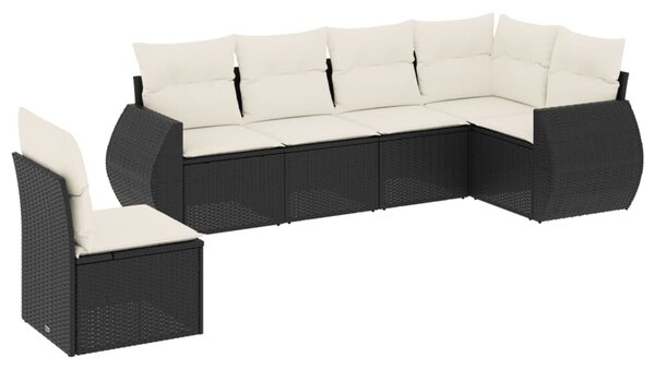 6 részes fekete polyrattan kerti ülőgarnitúra párnákkal