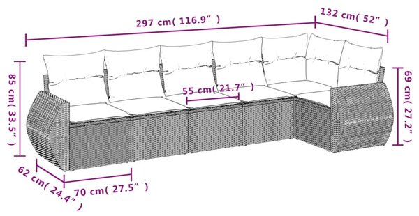 6 részes fekete polyrattan kerti ülőgarnitúra párnákkal