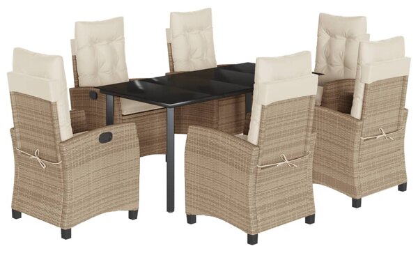 7 részes bézs polyrattan kerti étkezőgarnitúra párnákkal