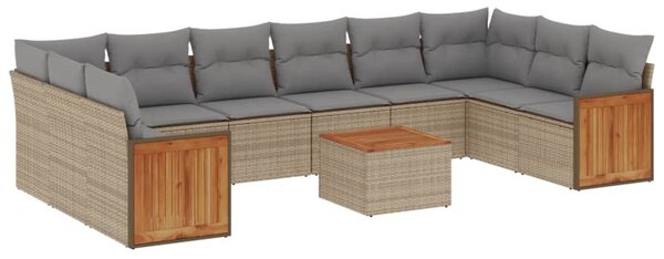 11 részes bézs polyrattan kerti ülőgarnitúra párnákkal