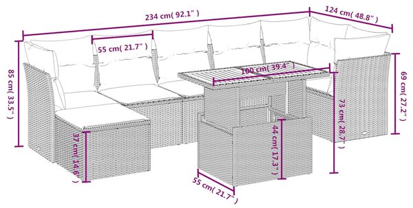 8 részes fekete polyrattan kerti ülőgarnitúra párnákkal